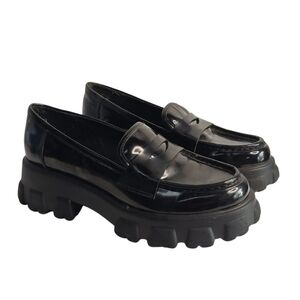 BAR III Women's Black Faux Leather Platform Slip-On Penny Loafers Size 9M